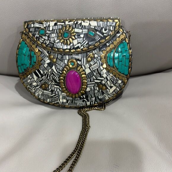 Mosaic Patterned Clutch with Gold Chain - Picture 1 of 5